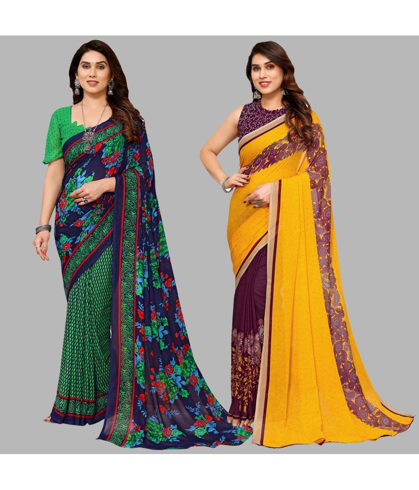     			ANAND SAREES Georgette Printed Saree With Blouse Piece - Multicolour ( Pack of 2 )