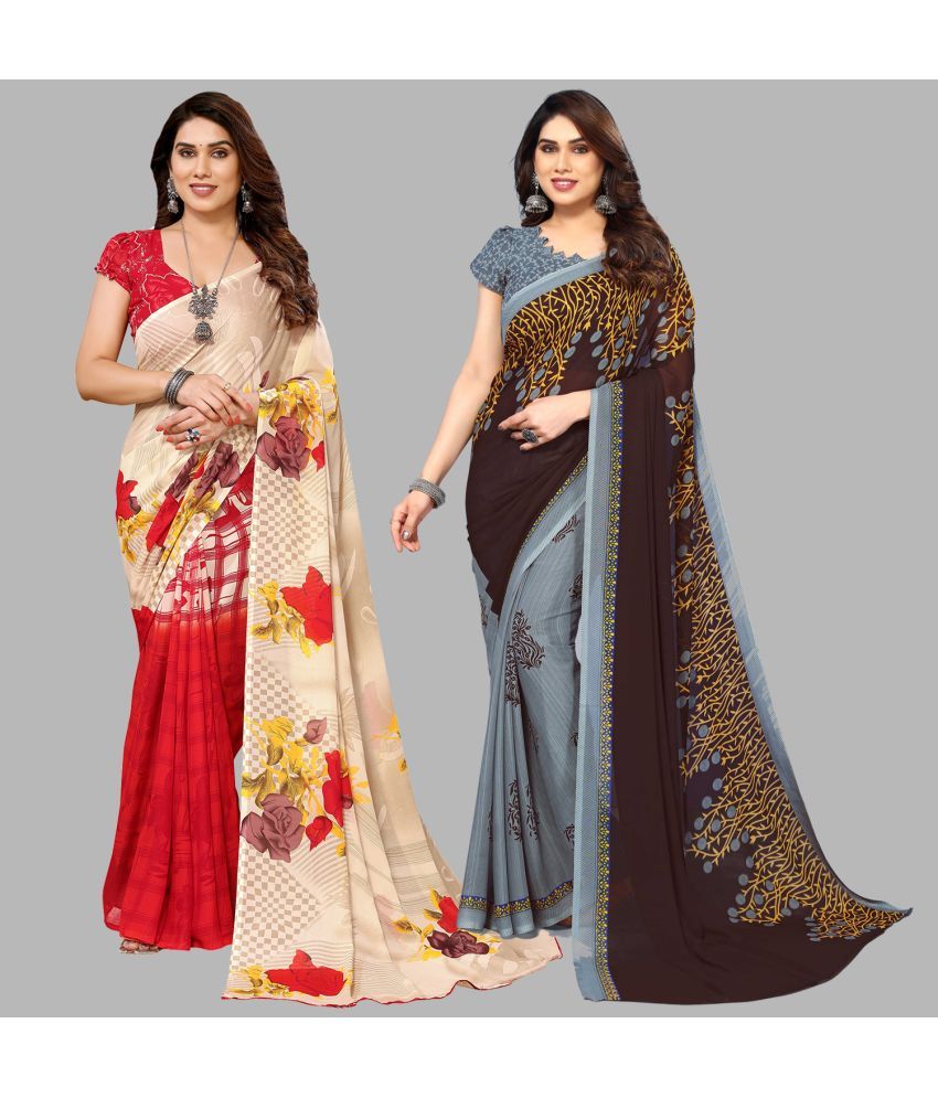     			ANAND SAREES Georgette Printed Saree With Blouse Piece - Multicolour ( Pack of 2 )