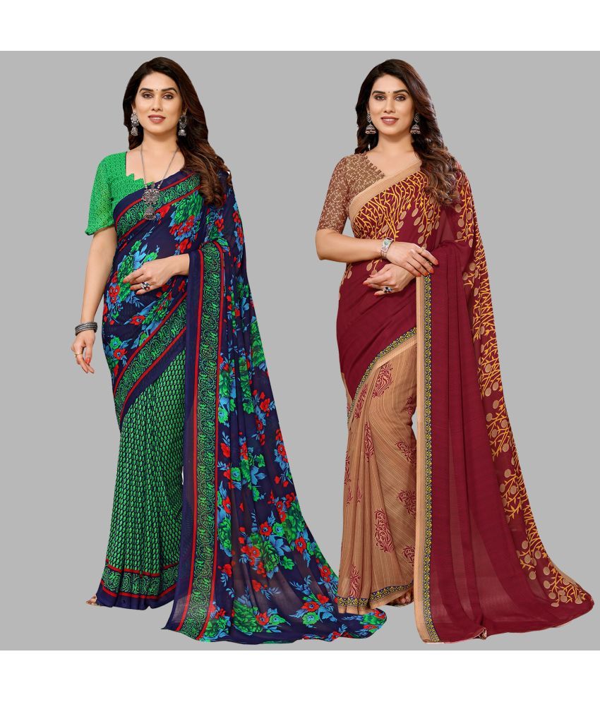     			ANAND SAREES Georgette Printed Saree With Blouse Piece - Multicolour ( Pack of 2 )