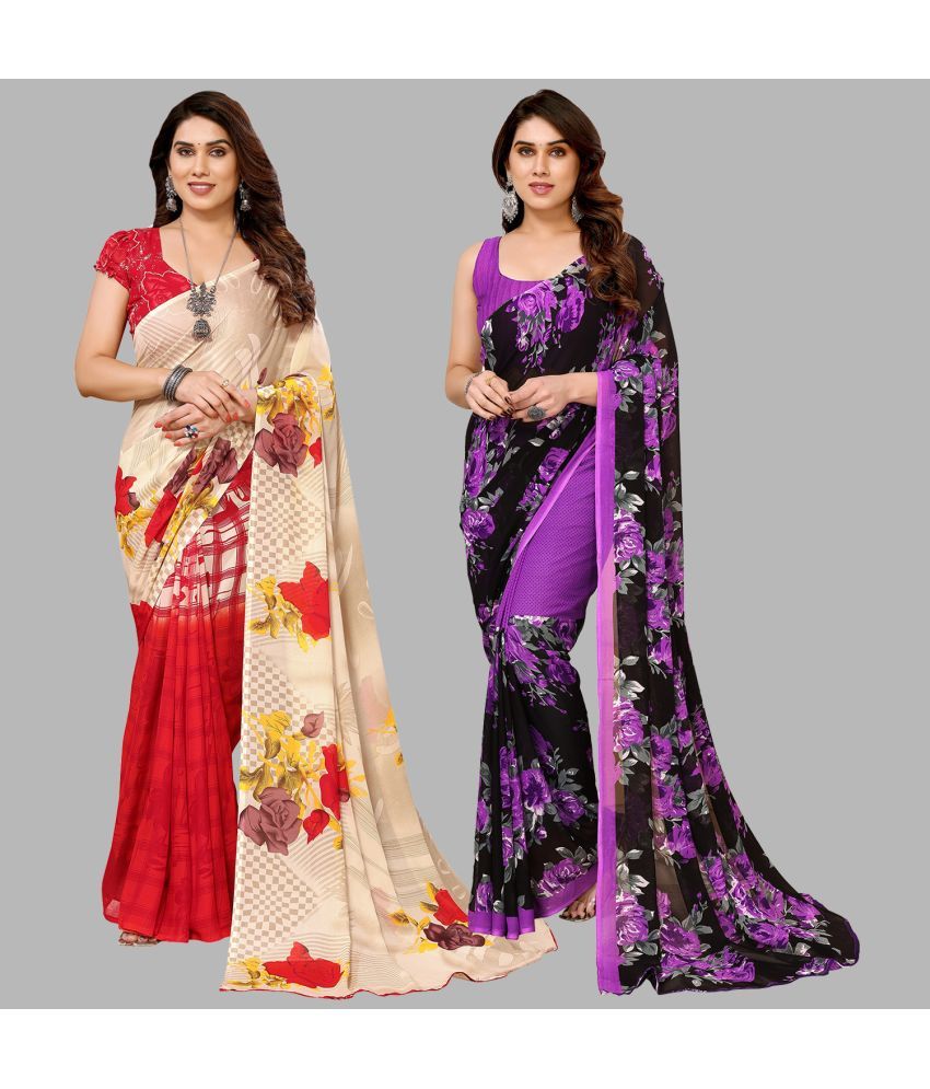     			ANAND SAREES Georgette Printed Saree With Blouse Piece - Multicolour ( Pack of 2 )