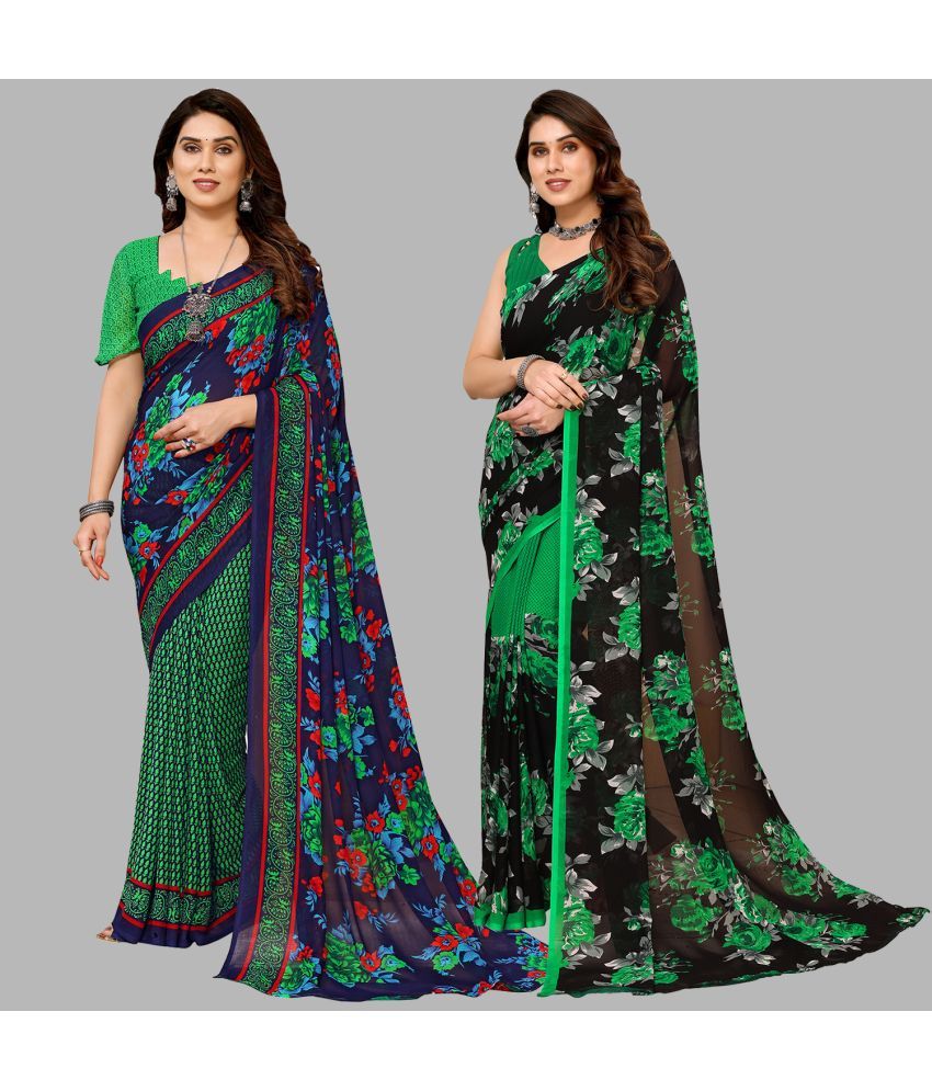     			ANAND SAREES Georgette Printed Saree With Blouse Piece - Multicolour ( Pack of 2 )