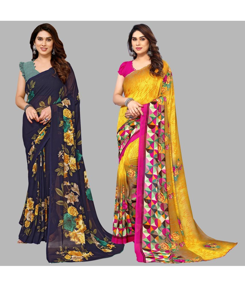     			ANAND SAREES Georgette Printed Saree With Blouse Piece - Multicolour ( Pack of 2 )