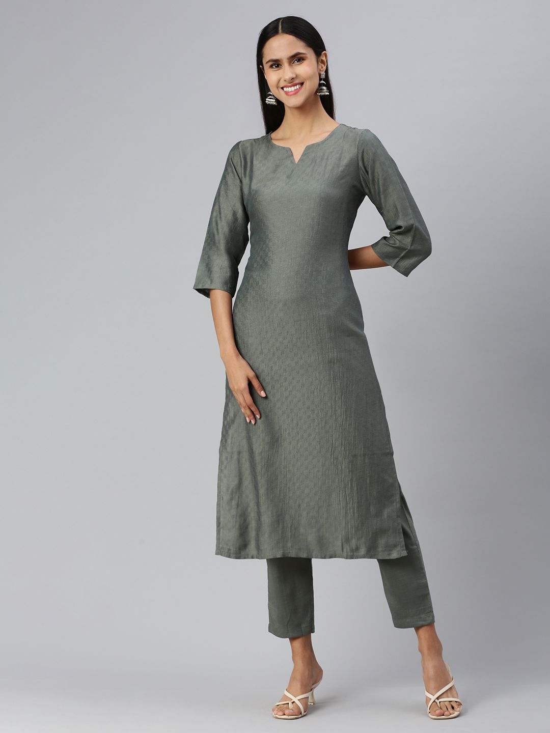     			Aarrah Cotton Self Design Kurti With Pants Women's Stitched Salwar Suit - Green ( Pack of 1 )