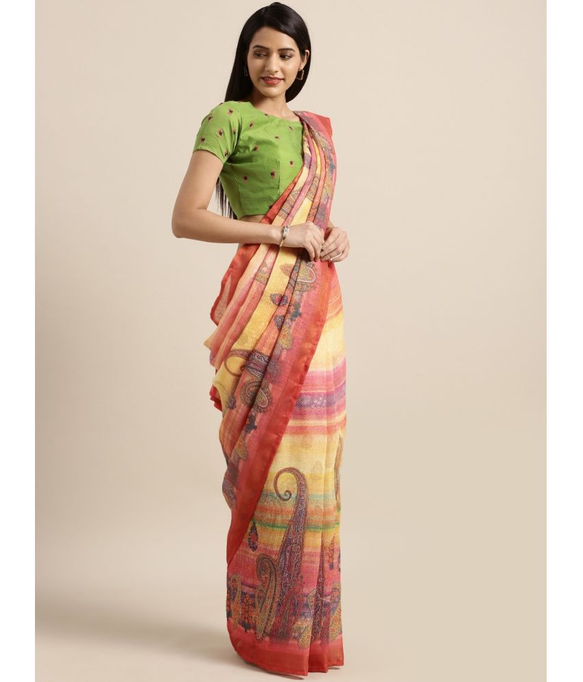     			Aarrah Linen Printed Saree With Blouse Piece - Multicolor ( Pack of 1 )