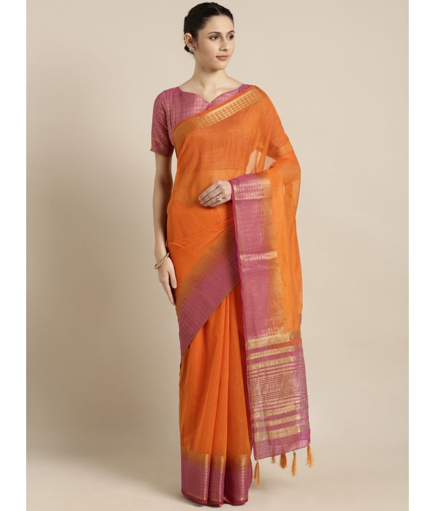     			Aarrah Linen Self Design Saree With Blouse Piece - Orange ( Pack of 1 )