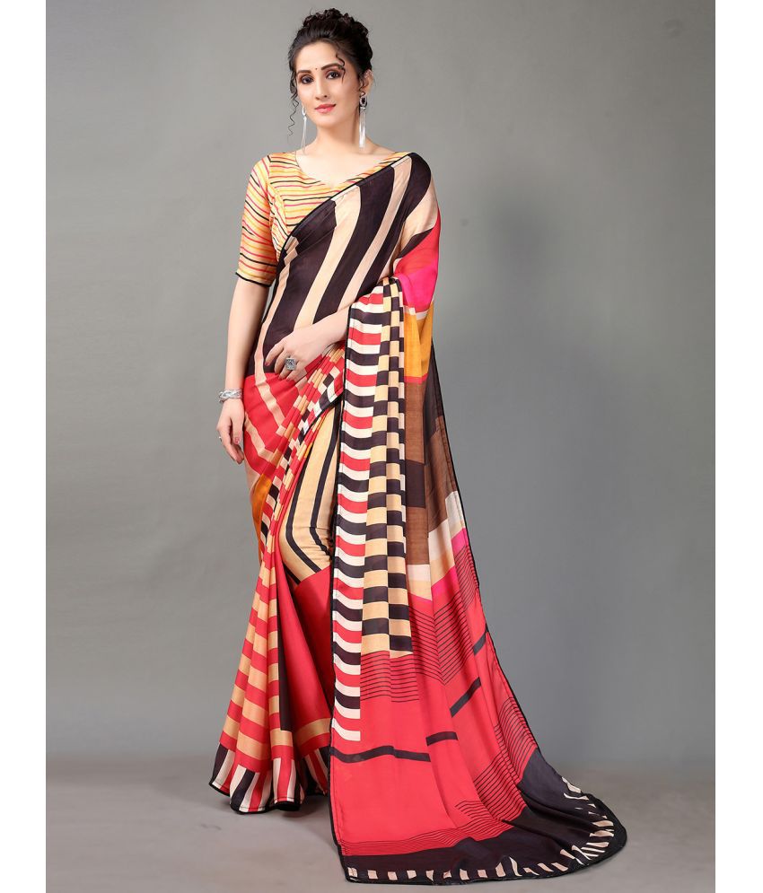     			Aarrah Satin Printed Saree With Blouse Piece - Multicolour ( Pack of 1 )