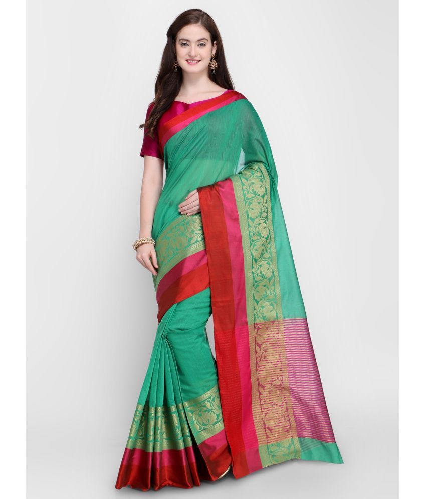     			Aarrah Silk Blend Embroidered Saree With Blouse Piece - Green ( Pack of 1 )