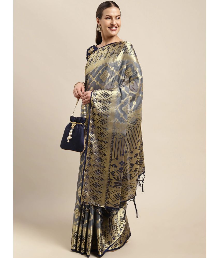     			Aarrah Silk Blend Printed Saree With Blouse Piece - Grey ( Pack of 1 )