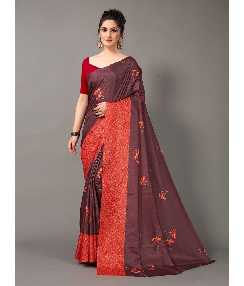     			Aarrah Silk Blend Printed Saree With Blouse Piece - Brown ( Pack of 1 )