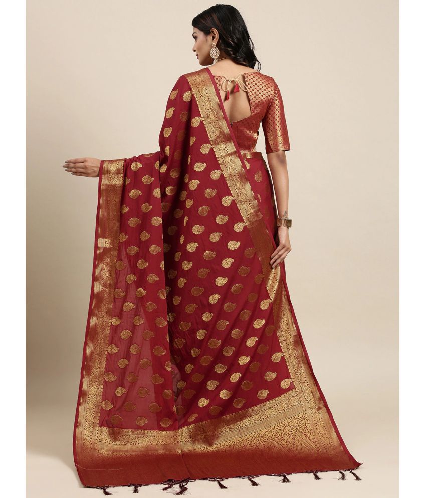     			Aarrah Silk Blend Printed Saree With Blouse Piece - Magenta ( Pack of 1 )