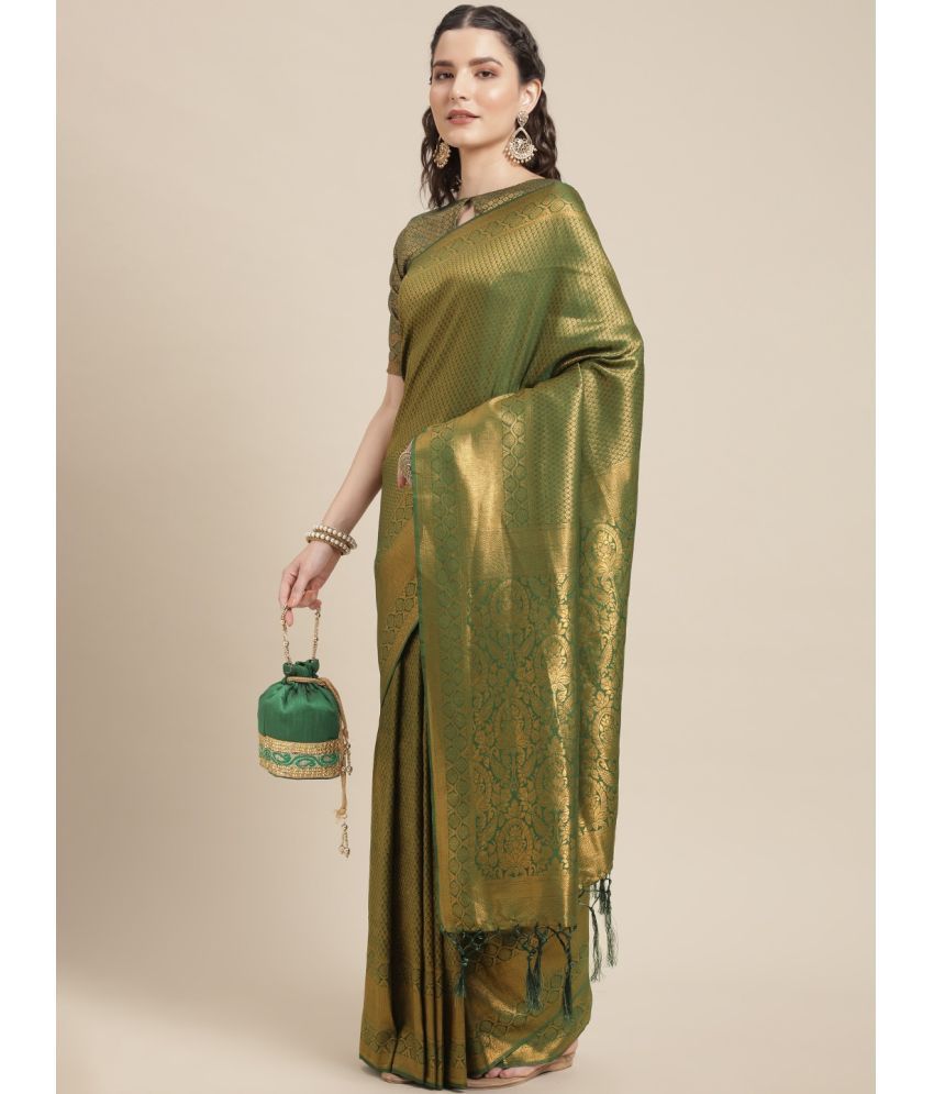     			Aarrah Silk Blend Printed Saree With Blouse Piece - Green ( Pack of 1 )