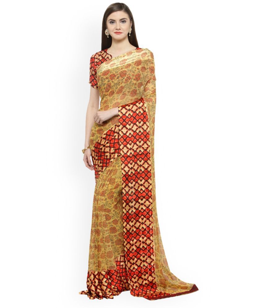     			Aarrah Silk Printed Saree With Blouse Piece - Beige ( Pack of 1 )