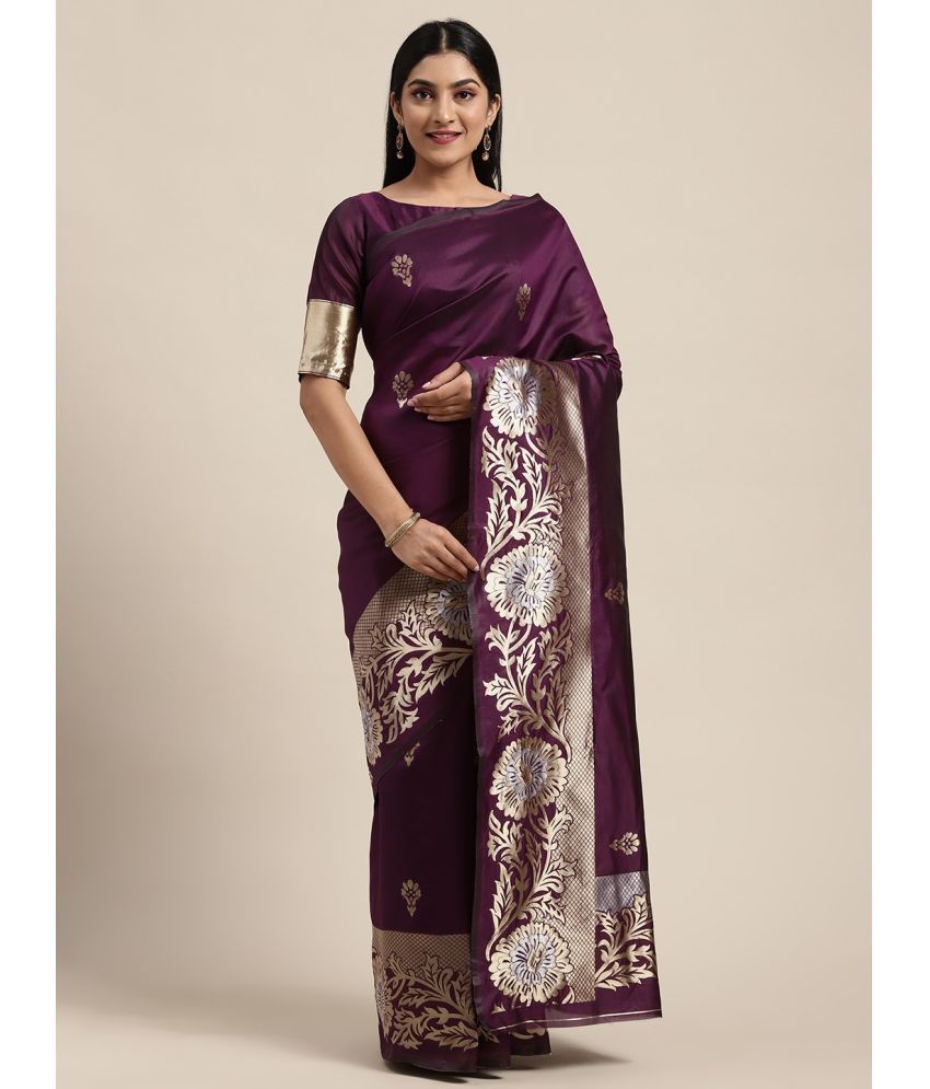     			Aarrah Silk blend Woven Saree With Blouse Piece - Purple ( Pack of 1 )