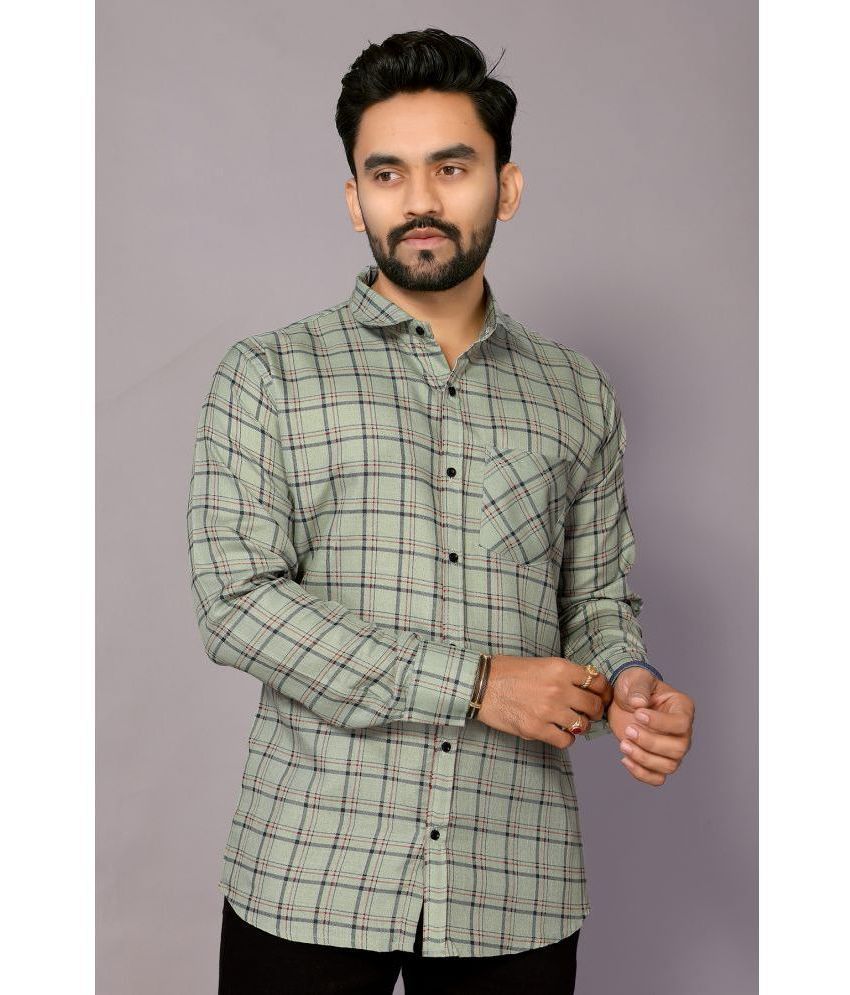     			Anand Cotton Blend Regular Fit Checks Full Sleeves Men's Casual Shirt - Green ( Pack of 1 )