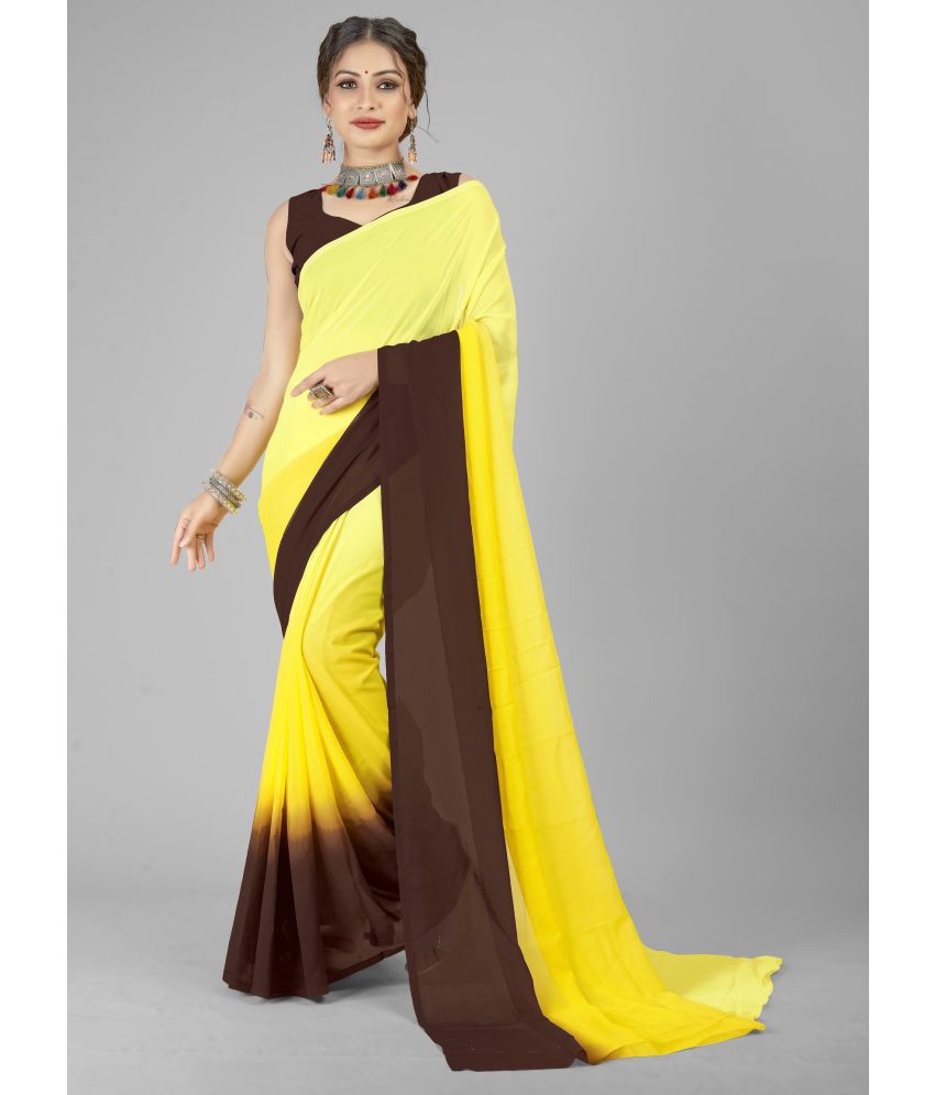     			Kashvi Sarees Georgette Dyed Saree With Blouse Piece - Yellow ( Pack of 1 )
