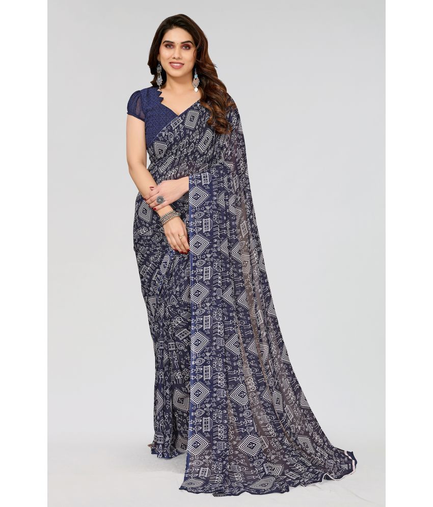     			Anand Georgette Printed Saree With Blouse Piece - Blue ( Pack of 1 )