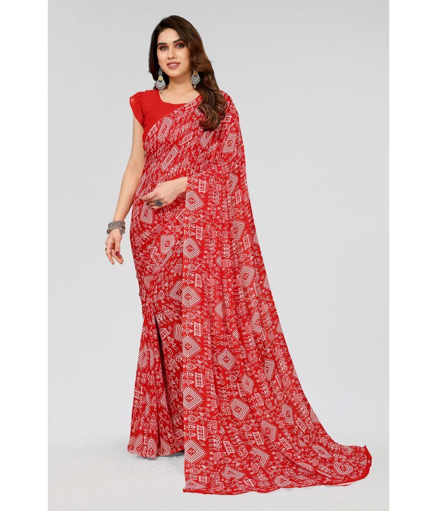     			Anand Georgette Printed Saree With Blouse Piece - Red ( Pack of 1 )