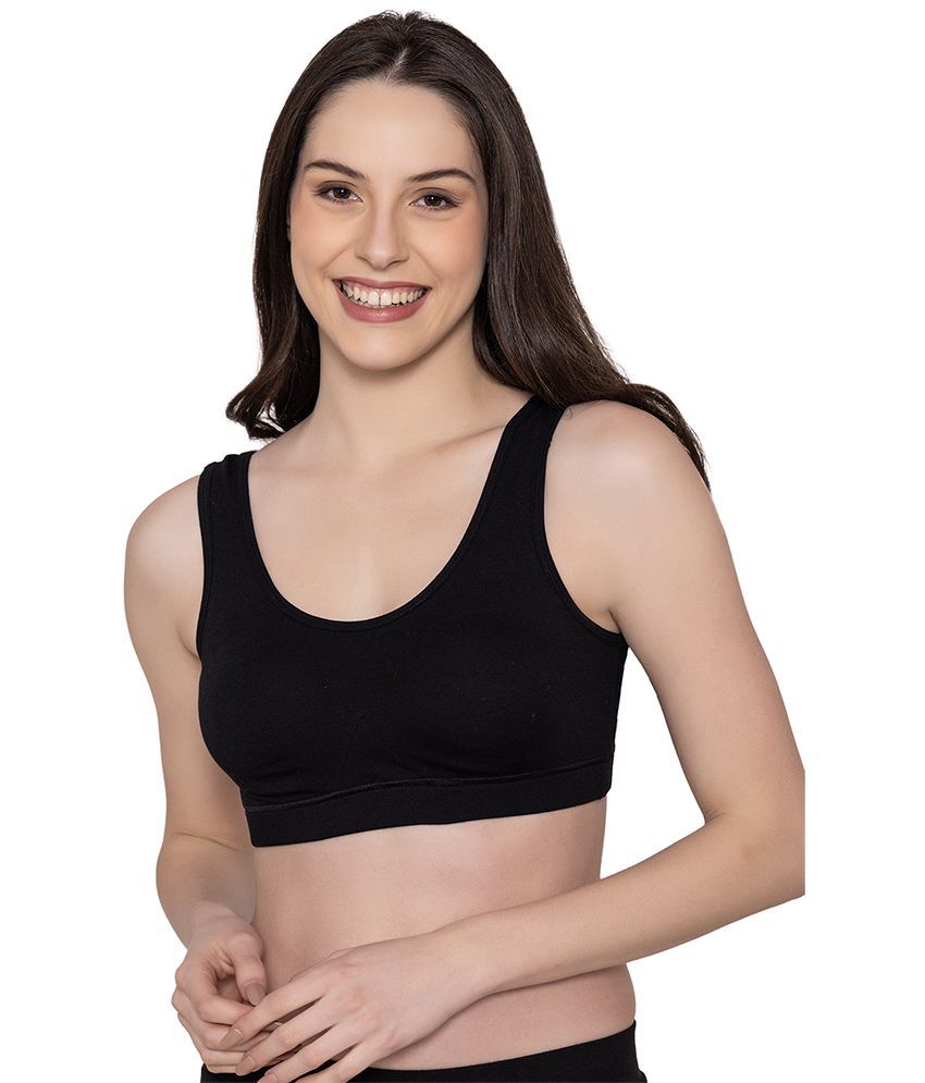     			Bonjour Black Cotton Non Padded Women's Sports Bra ( Pack of 1 )