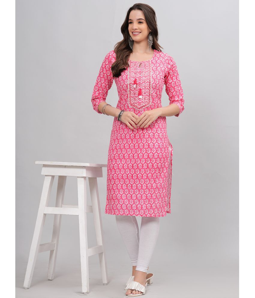     			HIGHLIGHT FASHION EXPORT Cotton Printed Straight Women's Kurti - Pink ( Pack of 1 )