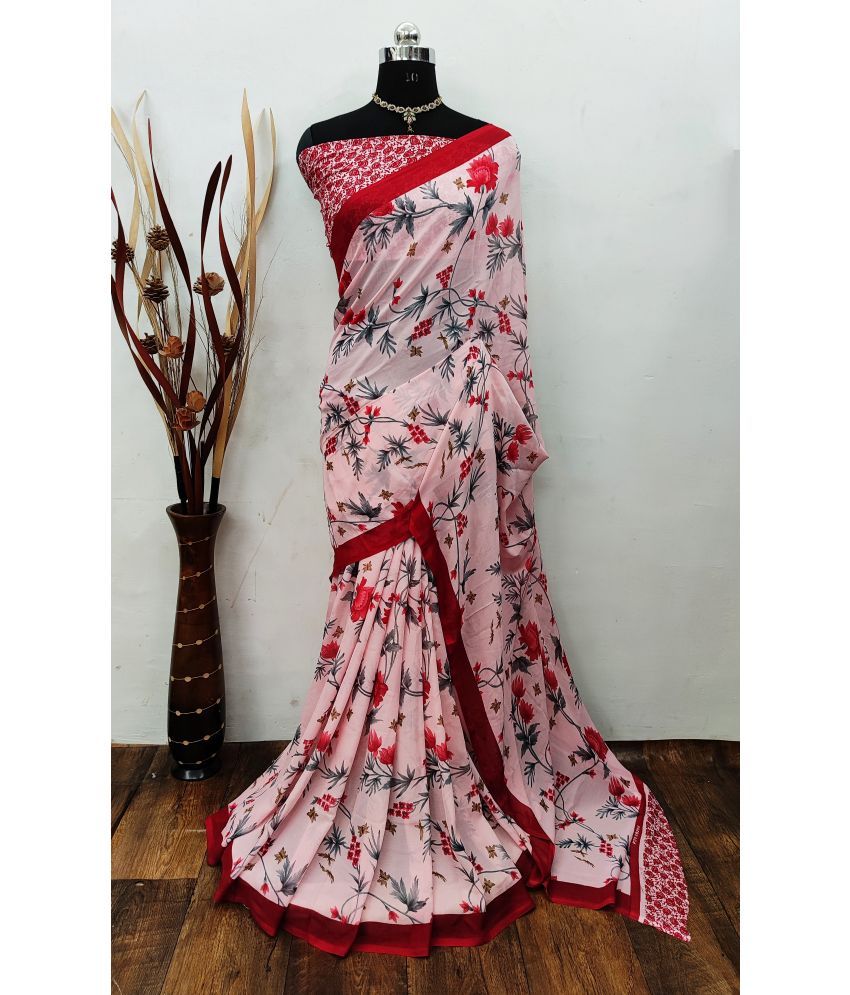     			Kashvi Sarees Georgette Printed Saree With Blouse Piece - Peach ( Pack of 1 )