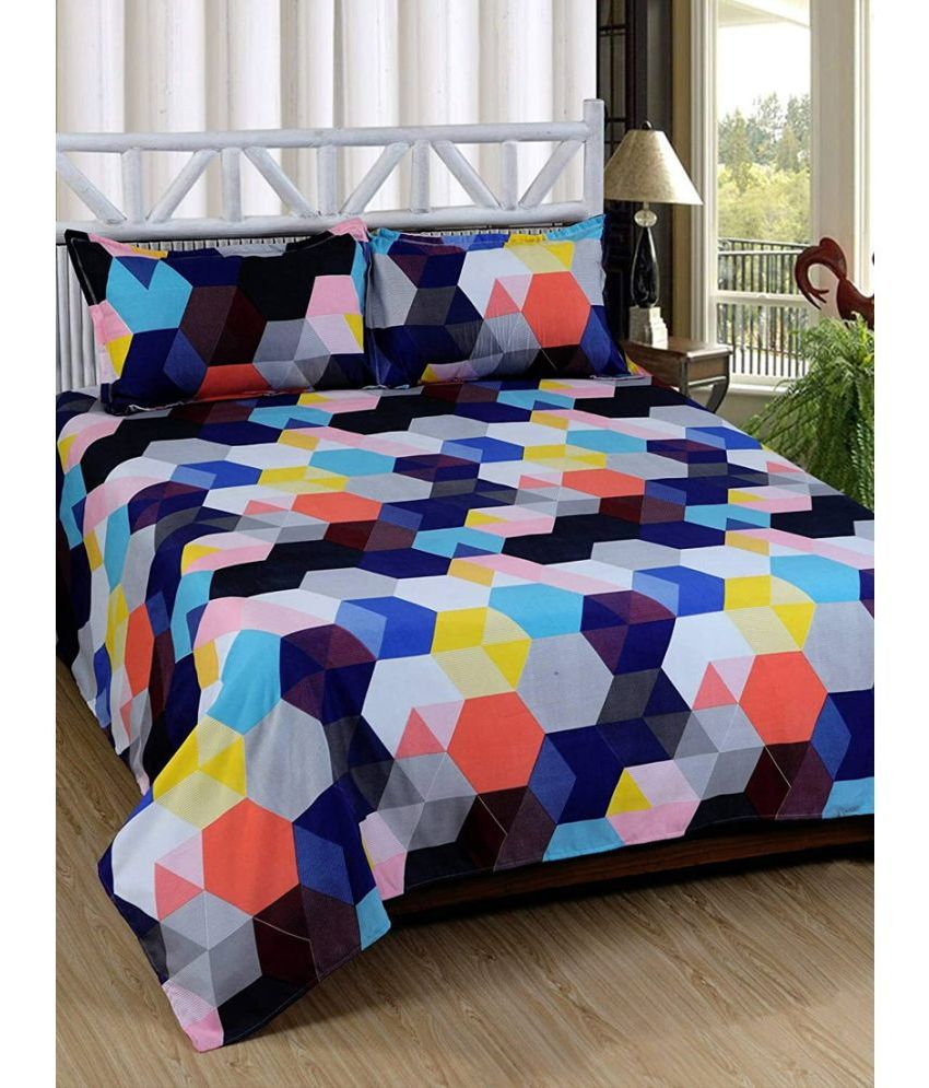     			Modefe Poly Cotton Abstract 1 Double Bedsheet with 2 Pillow Covers - Multicolor