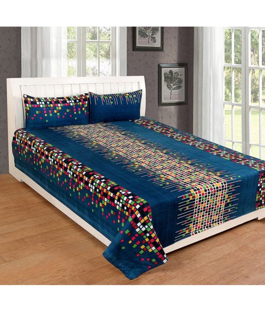     			Modefe Poly Cotton Abstract 1 Double Bedsheet with 2 Pillow Covers - Blue