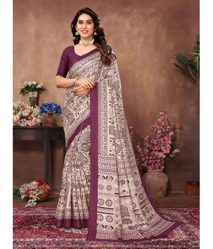     			Rangita Cotton Printed Saree With Blouse Piece - Mauve ( Pack of 1 )