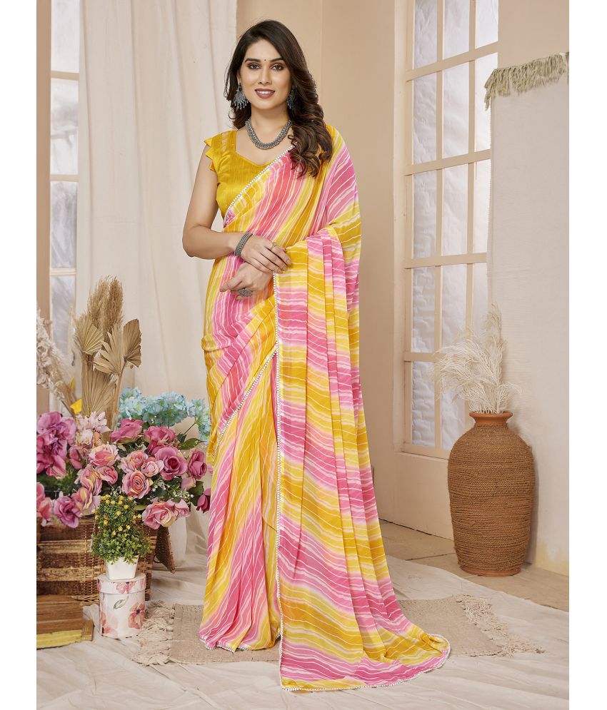     			Rangita Ready To Wear Stitched Georgette Printed Saree With Blouse Piece - Multicolor