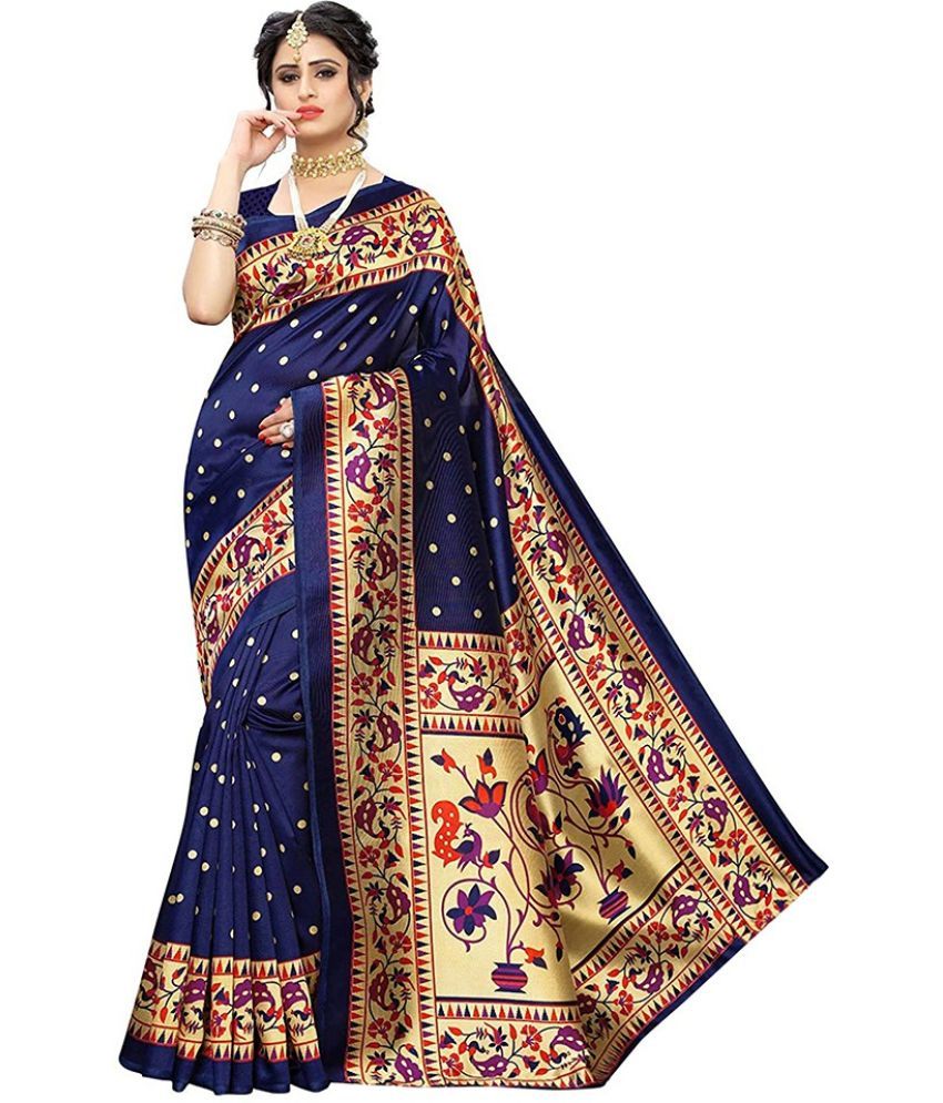     			Saadhvi Art Silk Printed Saree With Blouse Piece - Blue ( Pack of 1 )