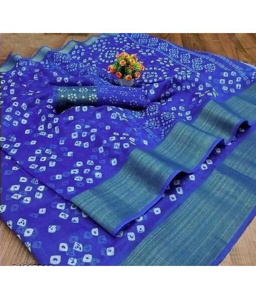     			Saadhvi Cotton Blend Printed Saree With Blouse Piece - Blue ( Pack of 1 )