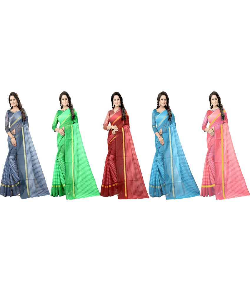     			Saadhvi Cotton Silk Printed Saree With Blouse Piece - Multicolour ( Pack of 5 )