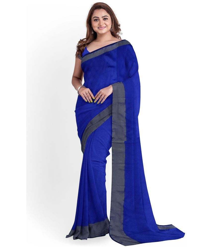     			Saadhvi Cotton Silk Printed Saree With Blouse Piece - Blue ( Pack of 1 )