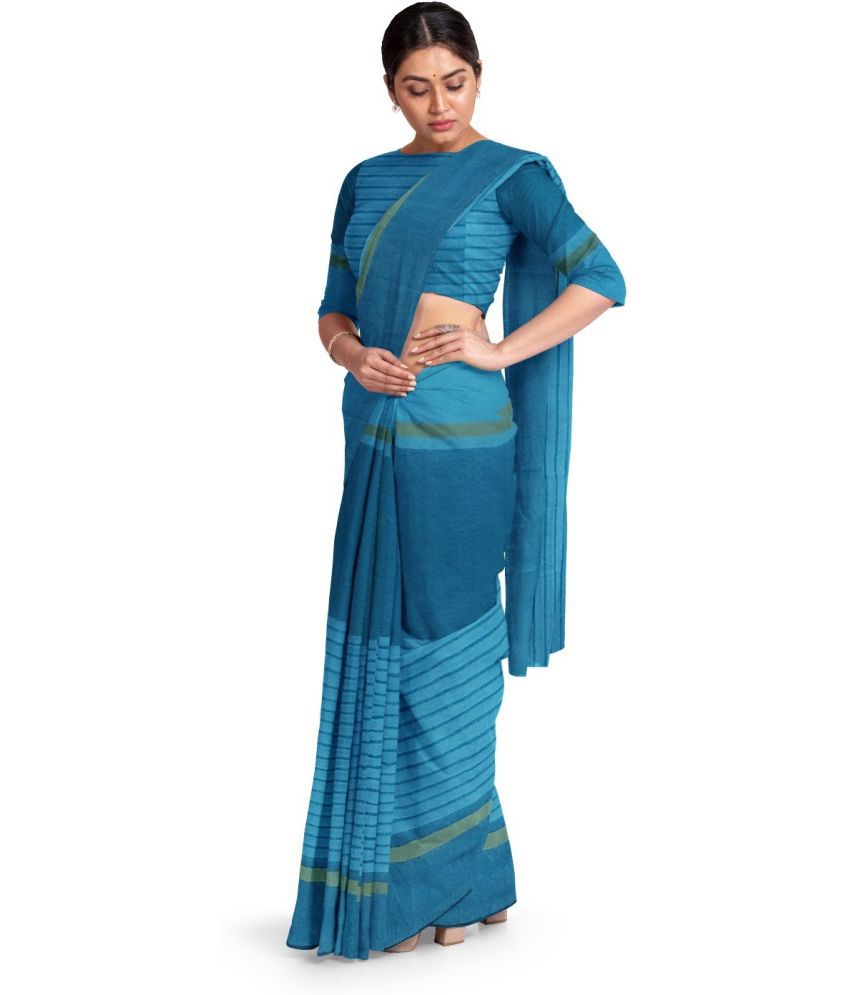     			Saadhvi Cotton Silk Printed Saree With Blouse Piece - Light Blue ( Pack of 1 )