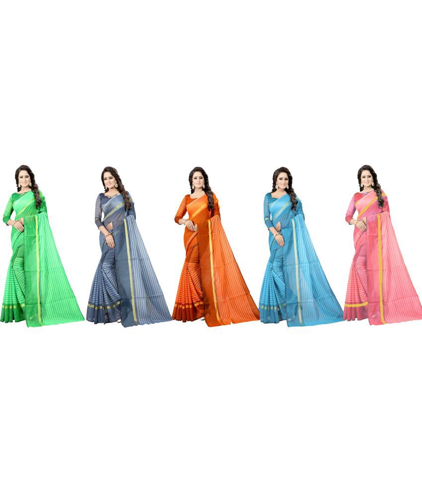     			Saadhvi Cotton Silk Printed Saree With Blouse Piece - Multicolour ( Pack of 5 )