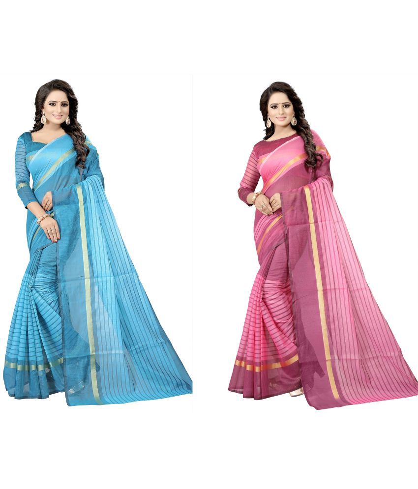     			Saadhvi Cotton Silk Printed Saree With Blouse Piece - Pink ( Pack of 2 )