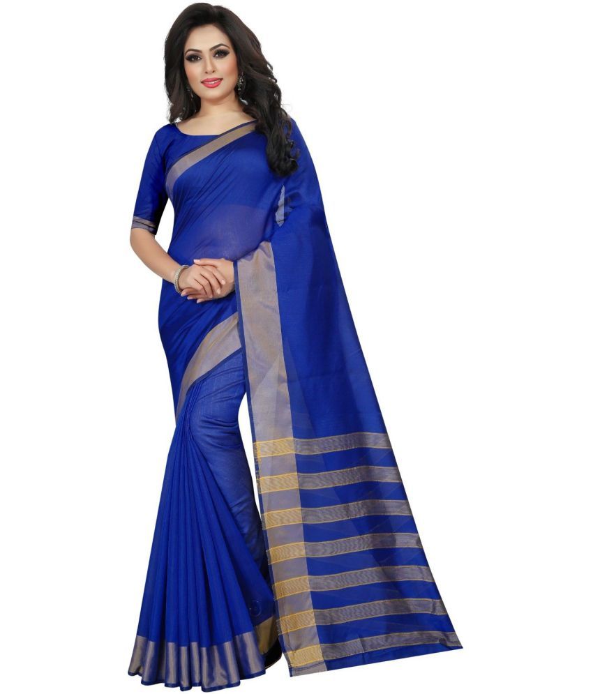     			Saadhvi Cotton Silk Printed Saree With Blouse Piece - Blue ( Pack of 1 )