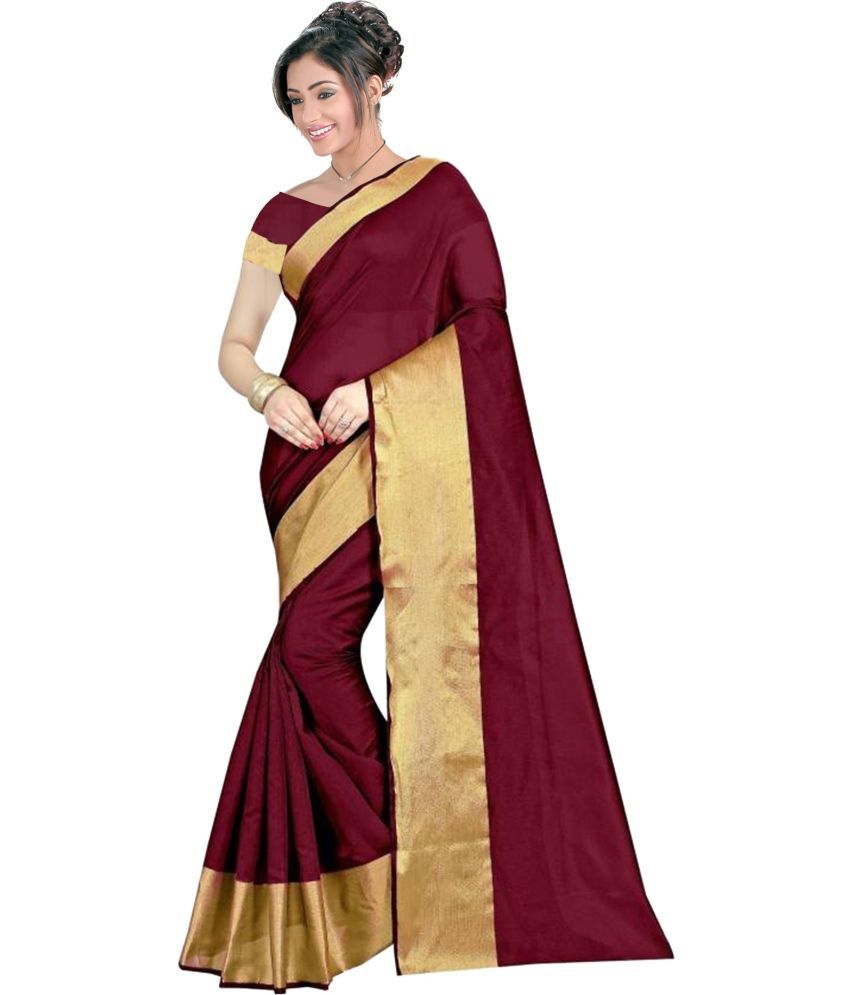     			Saadhvi Cotton Silk Printed Saree With Blouse Piece - Maroon ( Pack of 1 )