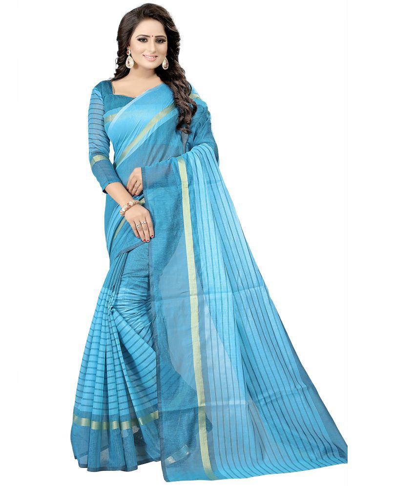     			Saadhvi Cotton Silk Printed Saree With Blouse Piece - Light Blue ( Pack of 1 )