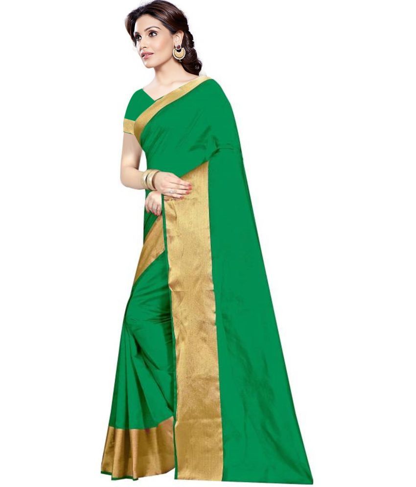     			Saadhvi Cotton Silk Printed Saree With Blouse Piece - Green ( Pack of 1 )