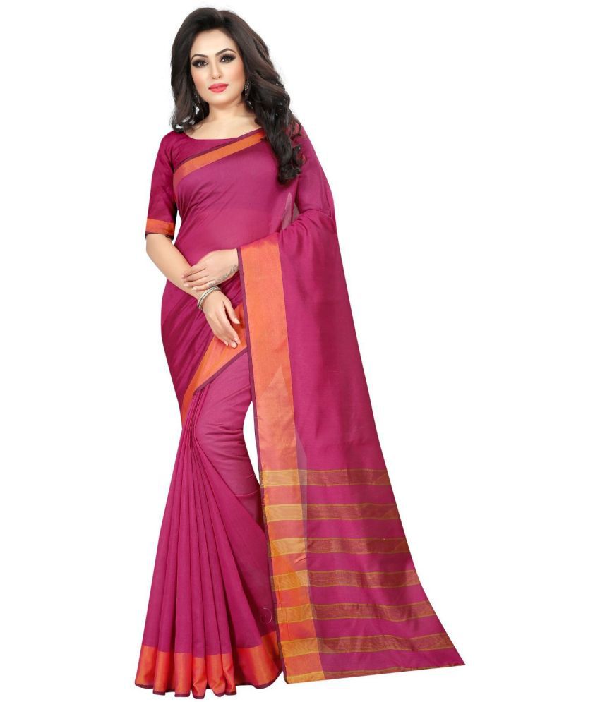     			Saadhvi Cotton Silk Printed Saree With Blouse Piece - Pink ( Pack of 1 )
