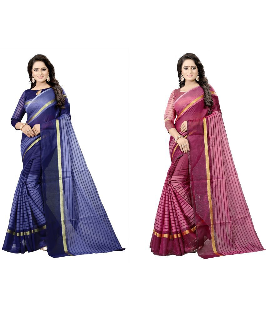     			Saadhvi Cotton Silk Printed Saree With Blouse Piece - Magenta ( Pack of 2 )