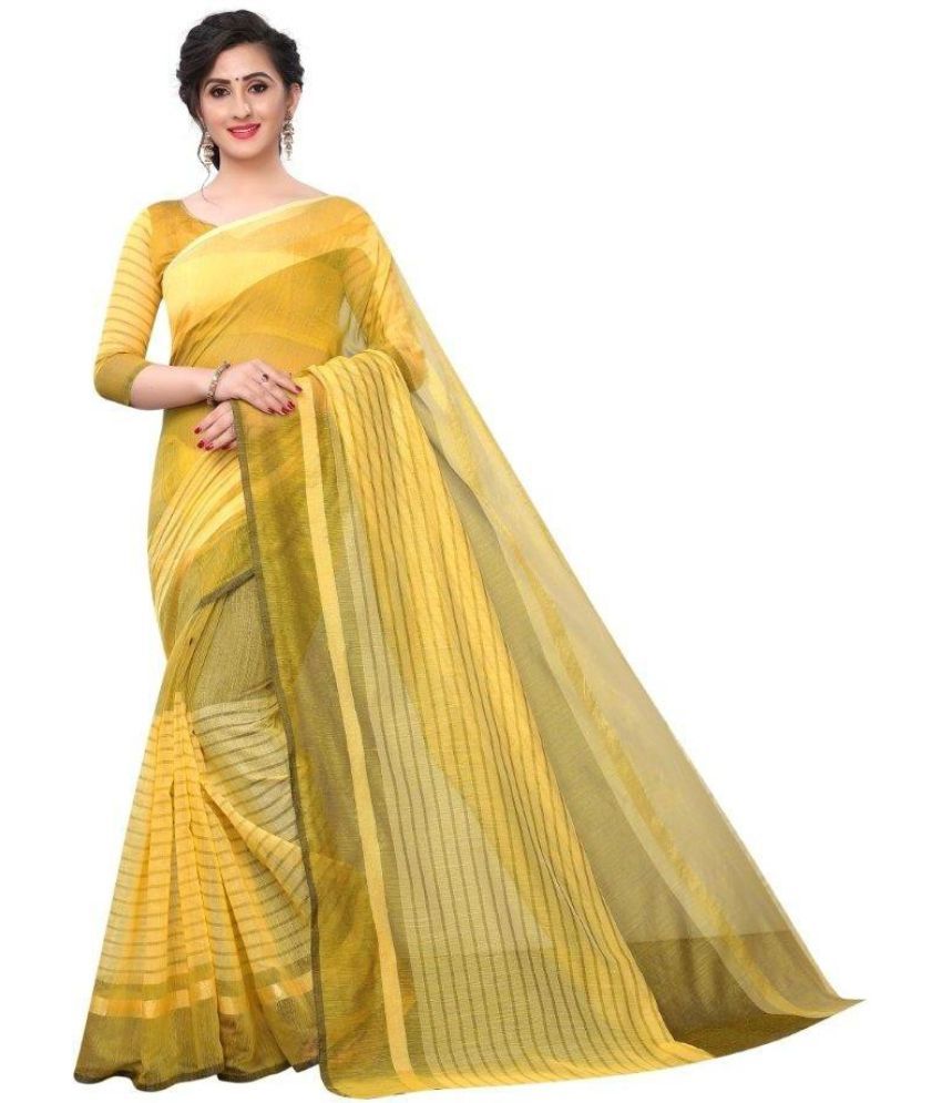     			Saadhvi Cotton Silk Printed Saree With Blouse Piece - Yellow ( Pack of 1 )