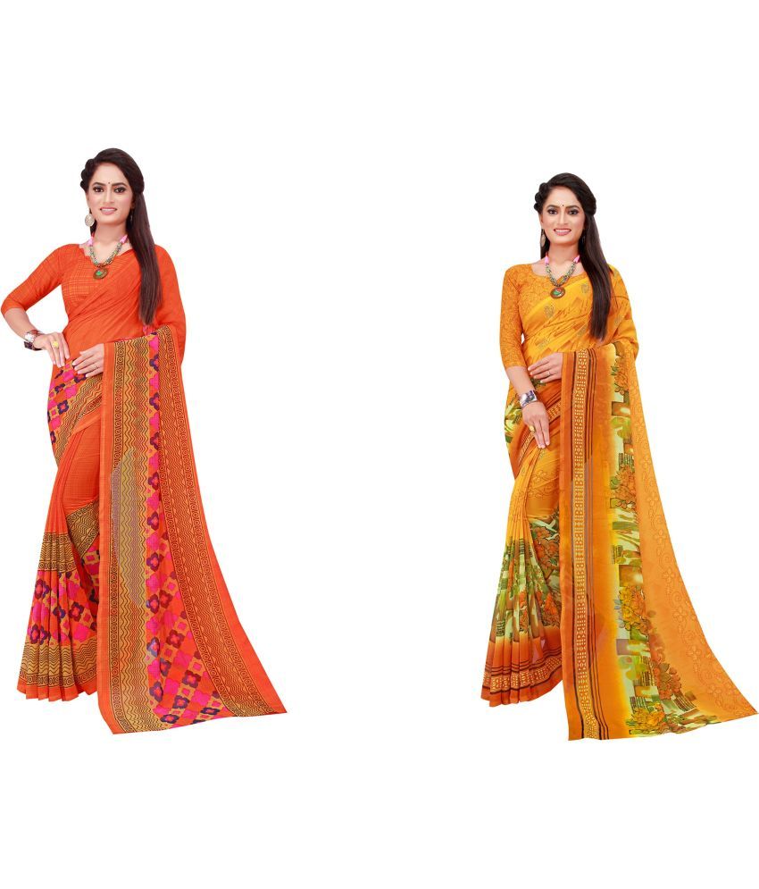     			Saadhvi Georgette Printed Saree With Blouse Piece - Multicolour ( Pack of 2 )