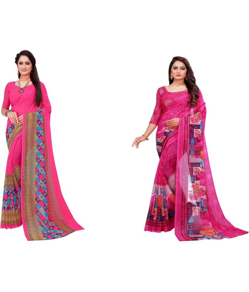     			Saadhvi Georgette Printed Saree With Blouse Piece - Multicolour ( Pack of 2 )