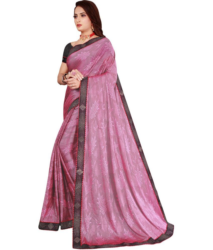     			Saadhvi Lycra Printed Saree With Blouse Piece - Pink ( Pack of 1 )