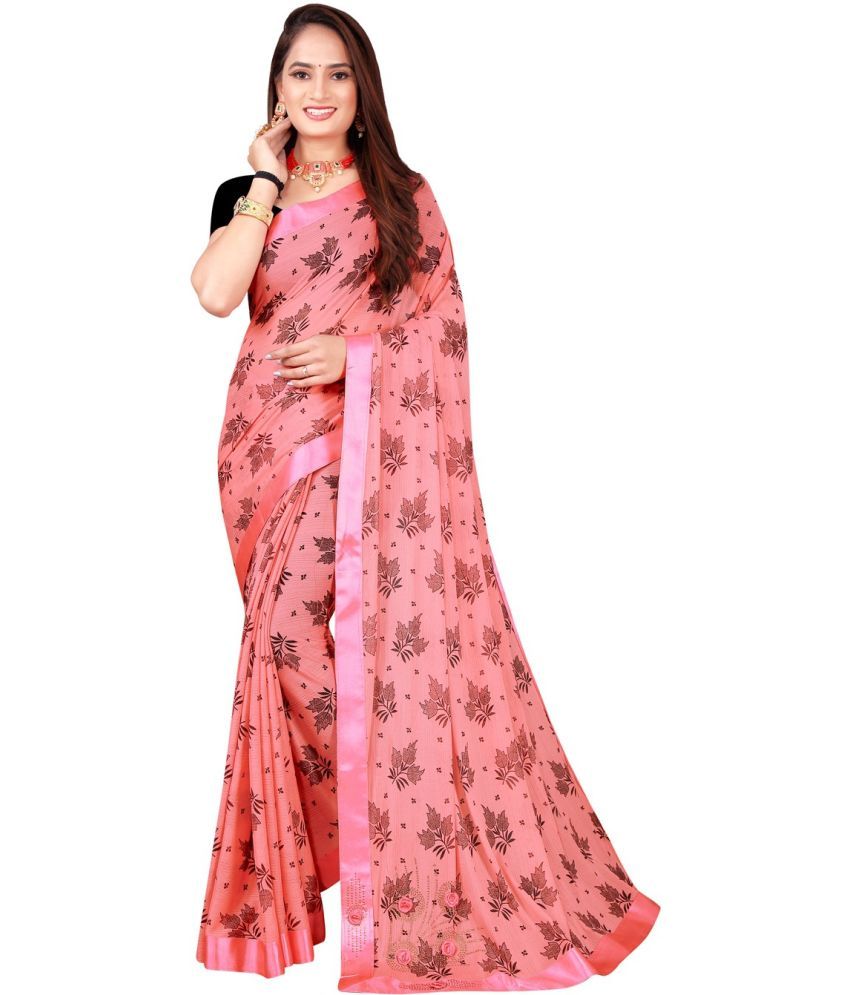     			Saadhvi Lycra Printed Saree With Blouse Piece - Red ( Pack of 1 )