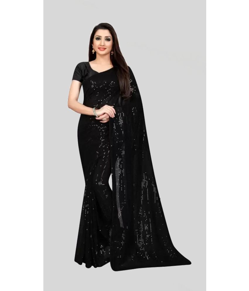     			SareeQueen Georgette Embellished Saree With Blouse Piece - Black ( Pack of 1 )