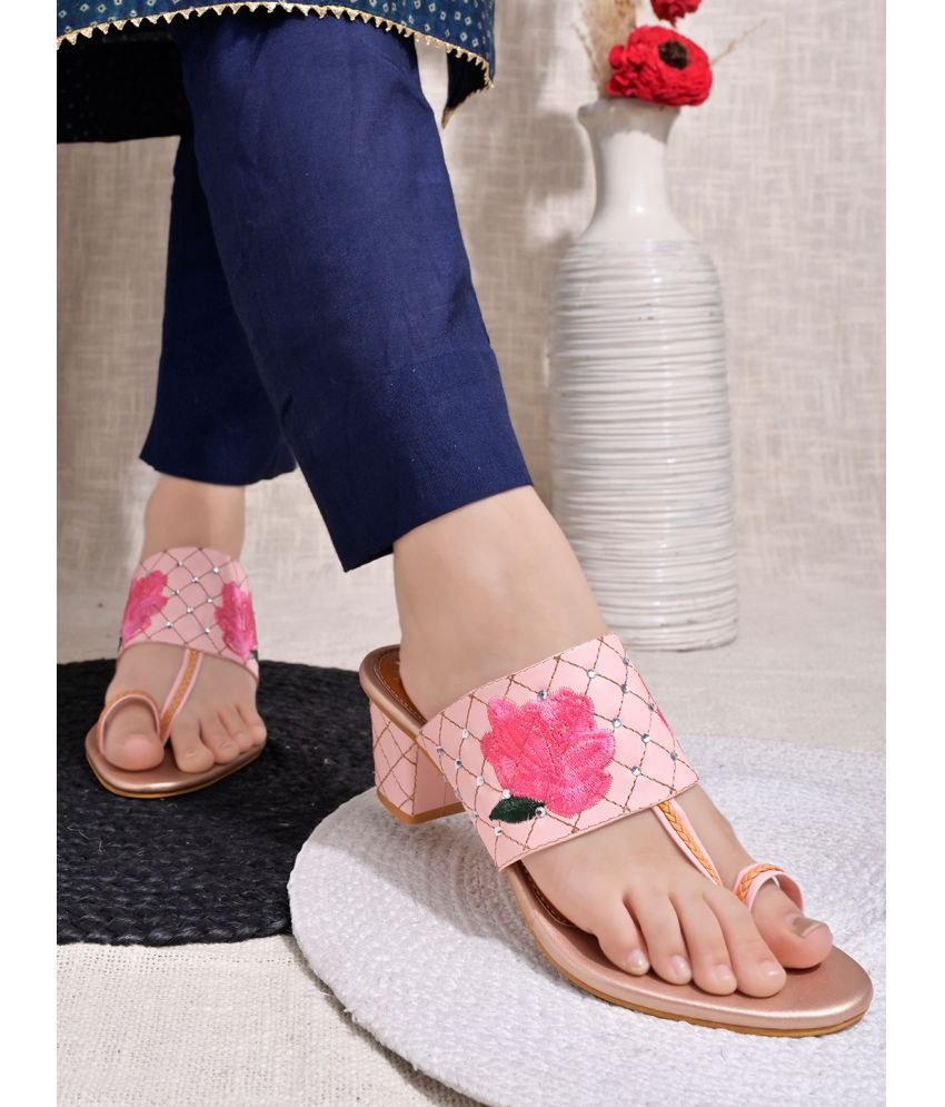     			Shoetopia Pink Women's Slip On Heels