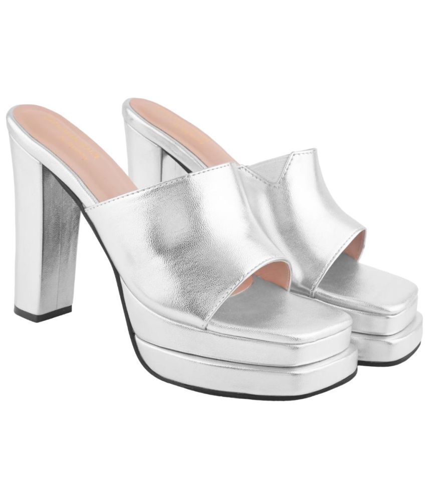    			Shoetopia Silver Women's Slip On Heels