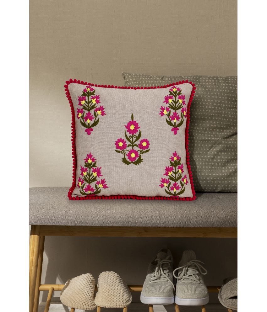     			mezposh Set of 1 Cotton Floral Square Cushion Cover (40X40)cm - Beige